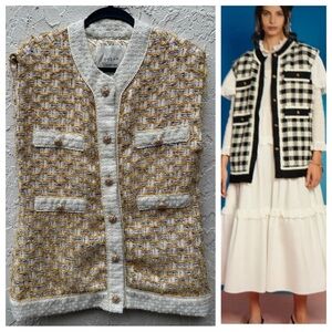 DREAM SISTER JANE‎ Jacket Vest Women Medium Check Tweed Sleeveless